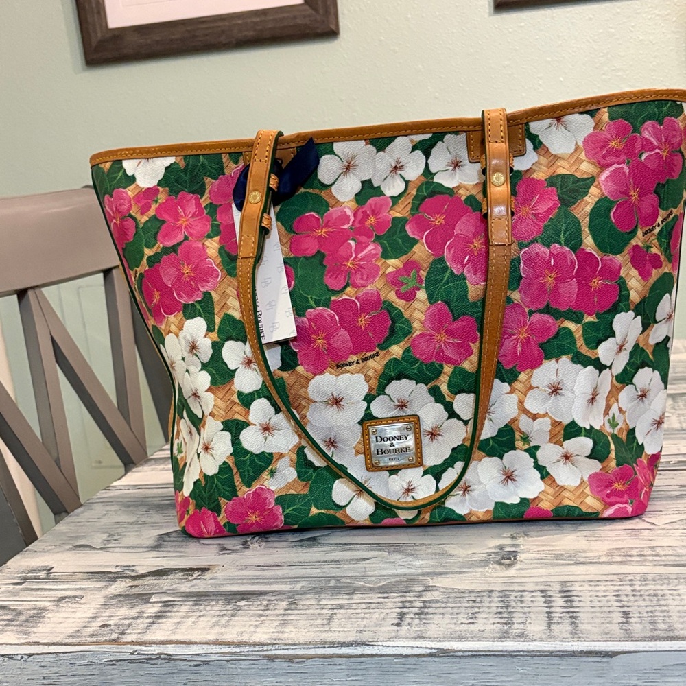 Dooney & Bourke Floral Tote - Pink, Green, and White - Picture 3 of 15
